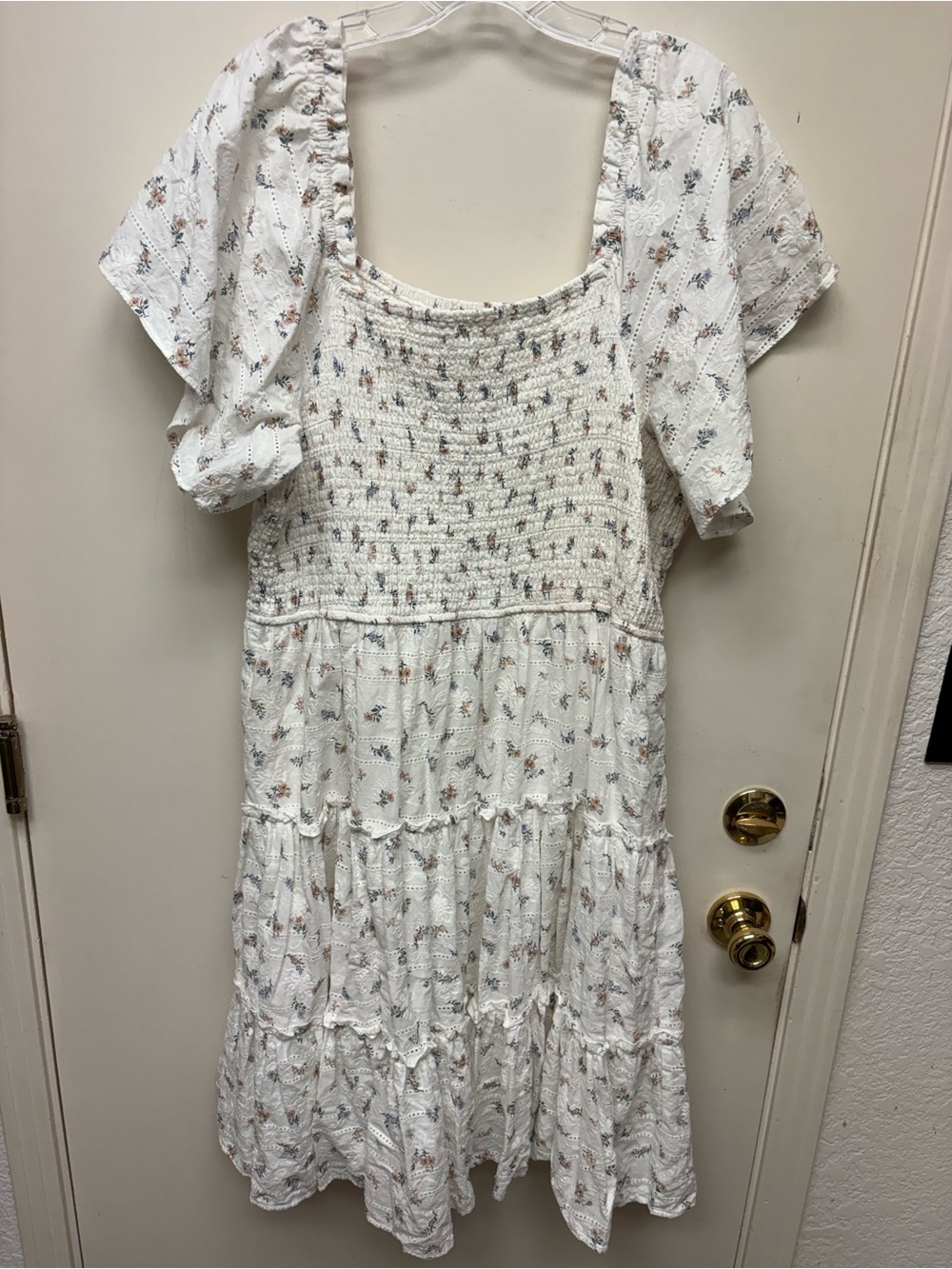 Ivy City Co White Floral Smocked Tiered Midi Dress